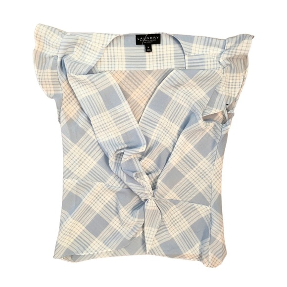 Laundry By Shelli Segal Gingham Blouse Top in Baby Blue and White - Picture 5 of 6